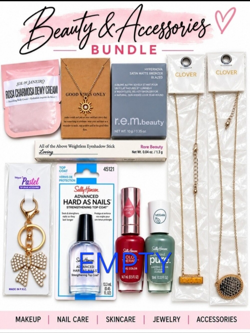 ✨ 10 PC Beauty + Jewelry Bundle | Rare Beauty, r.e.m. & Sol de Janeiro ✨